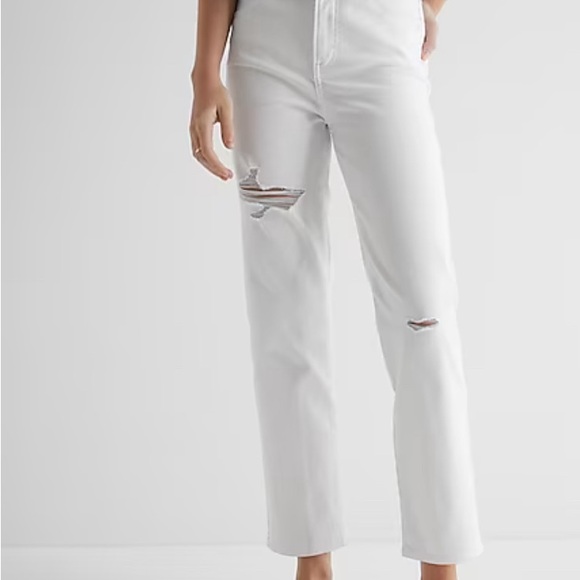 Express Ladies High Waisted White Ripped Straight Ankle Jeans NWT Size 12R - Picture 4 of 6